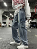 Threebooy Unisex Workwear Jeans Men Hip Hop Streetwear Denim Pants Spring Autumn Chic Hong Kong Style Wide Leg Straight Trousers