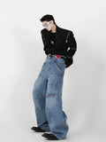 Threebooy Baggy Cargo Jeans Men Denim Wide Leg Trousers Male Oversize Casual Streetwear Hip Hop Pocket Zipper Safari Style