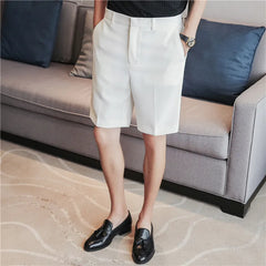 Threebooy British Style Men's Summer Business Leisure Shorts/Male Slim Fit Loose Suit Shorts/White Blue Black Plus Size S-2XL