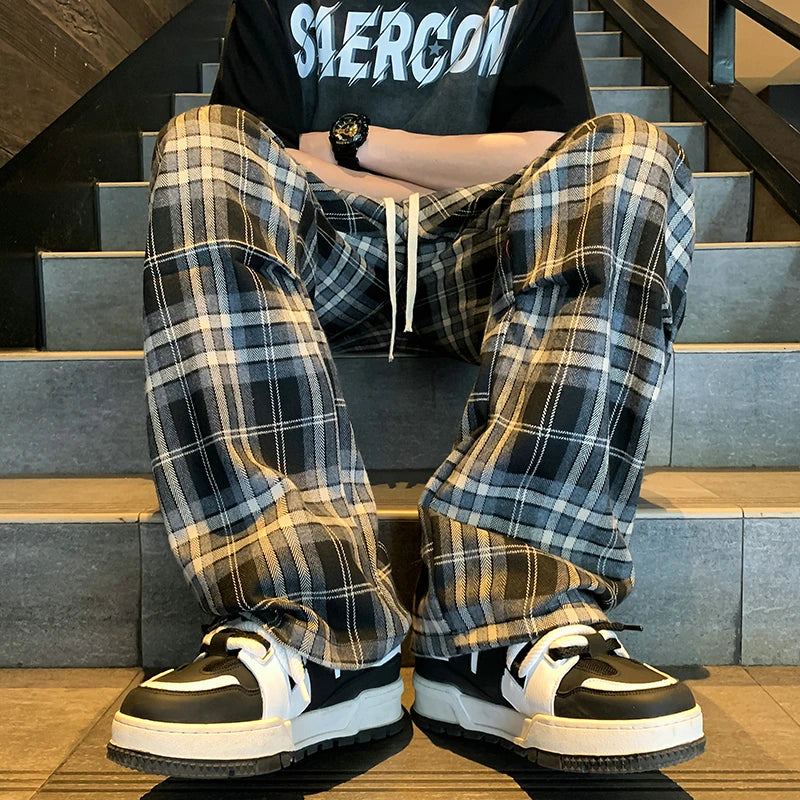 Threebooy Summer Plaid Pants Men S-3XL Casual Straight Trousers for Male/Female Harajuku Hip-hop Pants