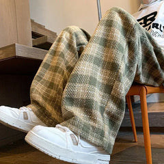 Threebooy Green Plaid Pants Men Harajuku Winter Wide Leg Checked Trousers Male Oversize Big Size Casual Sweatpants Streetwear 8XL