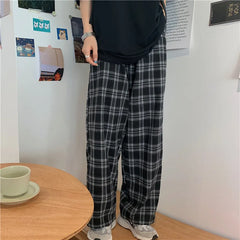 Threebooy Spring Men Pants Black Women Plaid Trousers Casual Oversize Loose Wide Leg Trouser Harajuku Hip-hop All-match Streetwear S-4XL