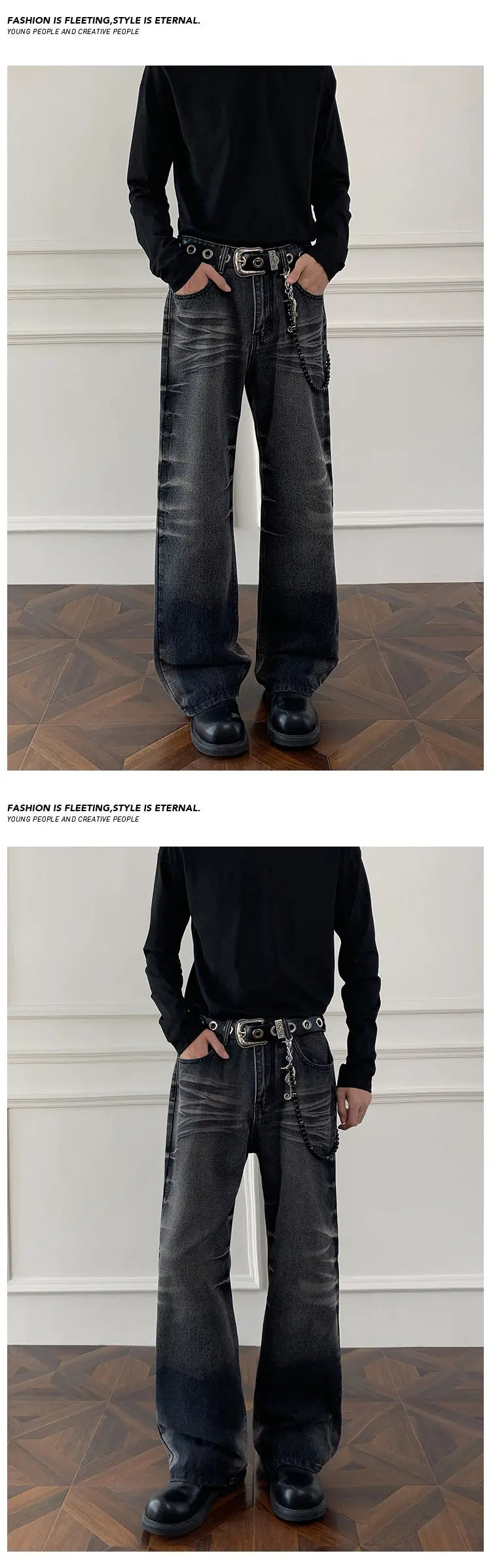 Threebooy Mens Straight Leg Jeans Business Casual Vintage Blue Denim Pants for Middle Aged Man Classic Fit man trousers