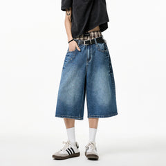 Threebooy Mens Calf length jeans Loose Fit Summer Studded Rivet Casual Streetwear Lightweight Comfort Cool Trendy 2023 Fashion weid leg
