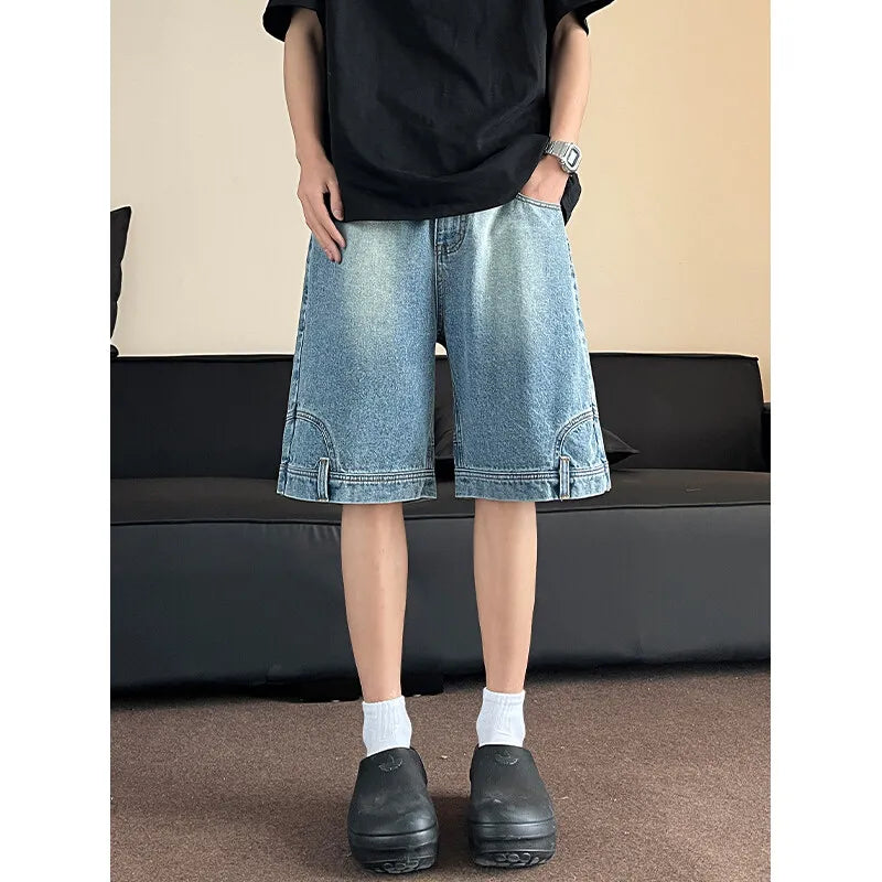 Threebooy  Short Men Blue Washed Denim Shorts Casual Distressed Design Summer Streetwear Fashion Comfort Fit Men Denim Shotrt