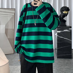 Threebooy Spring Mens Stripe Tops Tees Harajuku Long Sleeve T Shirts Casual High Quality Unisex Tshirt