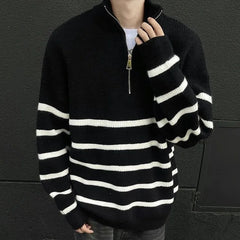 Threebooy  Striped Leisure Knitwear Young Students With Zipper Pullovers Male Vintage New in Sweatshirt Designer Woven Men's Knit Sweater