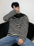 Threebooy Wide Streetwear Open Shoulder Zipper Fake Two Pieces Stripe Long Sleeve Top Men's Loose Long Sleeved T-shirt Spring