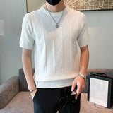 Threebooy New Style Men's Summer Hollow Out Knitted T-shirts/Male Slim Fit Fashion Short Sleeve Round Neck Knit T-shirts 3XL-M