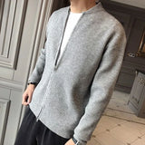 Threebooy Knitted Sweaters for Men Jacket Coat Man Clothes Plain Cardigan Zipper Solid Color Zip-up Thick Winter Sweatshirts Elegant Neck