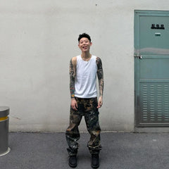 Threebooy Y2K Fashion Branching Pattern Baggy Stacked Cargo Pants Men Clothes Camouflage Hip Hop Long Trousers