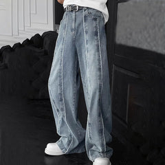 Threebooy New Korean Retro Patchwork Design Jeans Men'S Straight Leg Pants Casual Pants Baggy Jeans Y2k Men