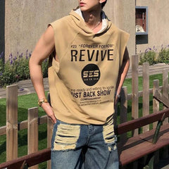 Threebooy  Summer New Men's Hooded Sleeveless T-shirt American Retro Fashion Trend Street Casual Loose Breathable Niche Men's Tops