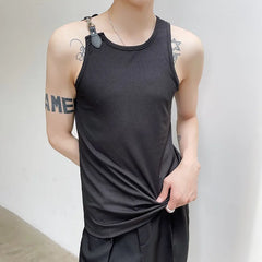 Threebooy Sports Fitness Vest Men's Muscle Sleeveless Sportswear Top Design Sense Personality Metal Buckle Bodybuilding Fitness Vest