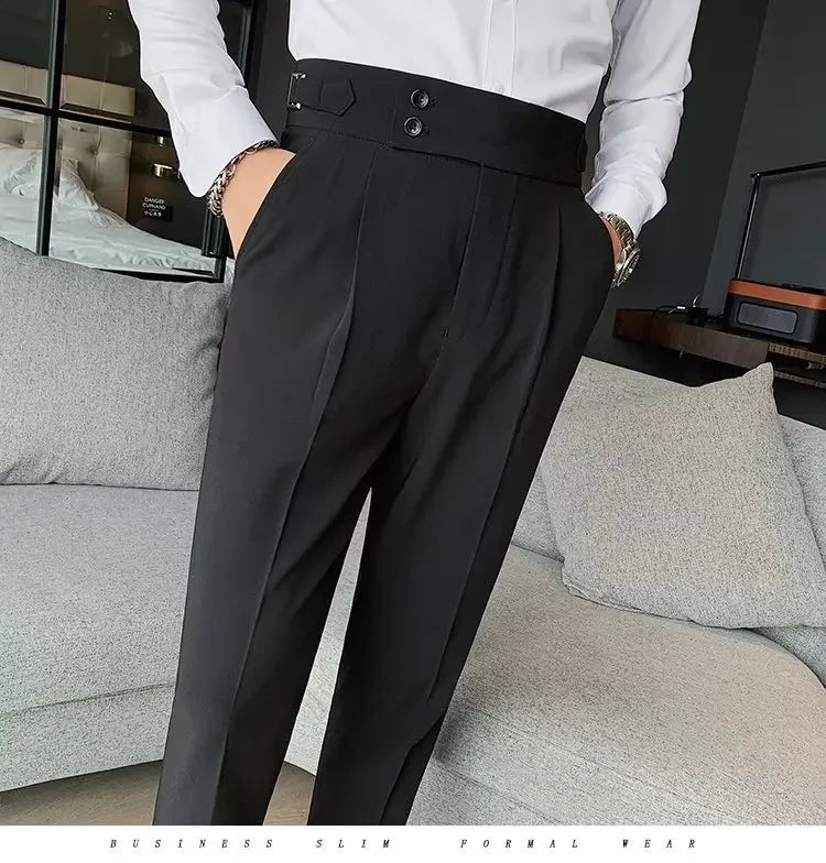 Threebooy Nadir Coffee Color Men's Trousers Classic Trendy Paris Button Single Pleat Slims Smooths Your Silhouette Business Casual Pants