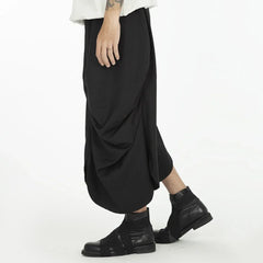 Threebooy Original Design Y2k Loose Culottes Men Trend Dark Wide-leg Pants New Casual Pants Pleated Genderless Culottes