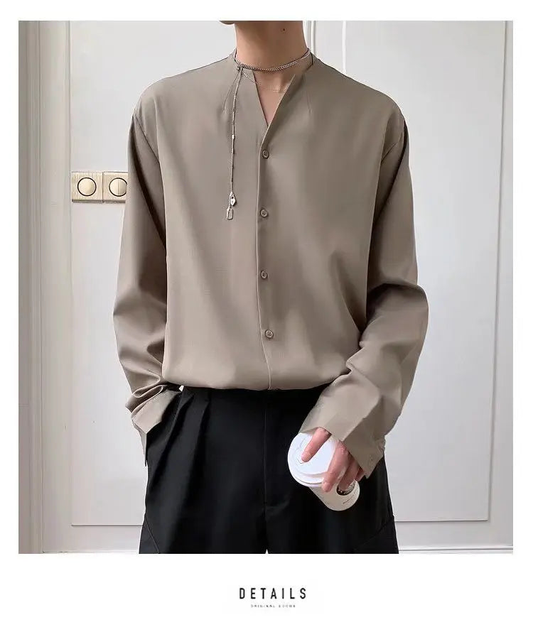 Threebooy 2025 New Retro V-neck Shirt Temperament Solid Color Long-sleeved Drooping White Shirt Korean Loose Trendy Top Aesthetic Chic