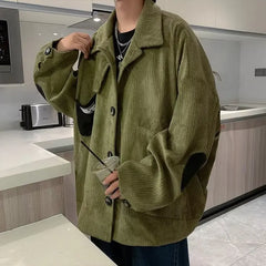 Threebooy Casual Streetwear Hip Hop Mens Corduroy Jacket Autumn Winter Streetwear Casual Loose Fashion Coats