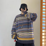 Threebooy Fashion Round Neck Sweater for Men Autumn Winter Baggy Vintage Pullover Knitwear Couple Long-Sleeved Tops Casual Warm Clothes