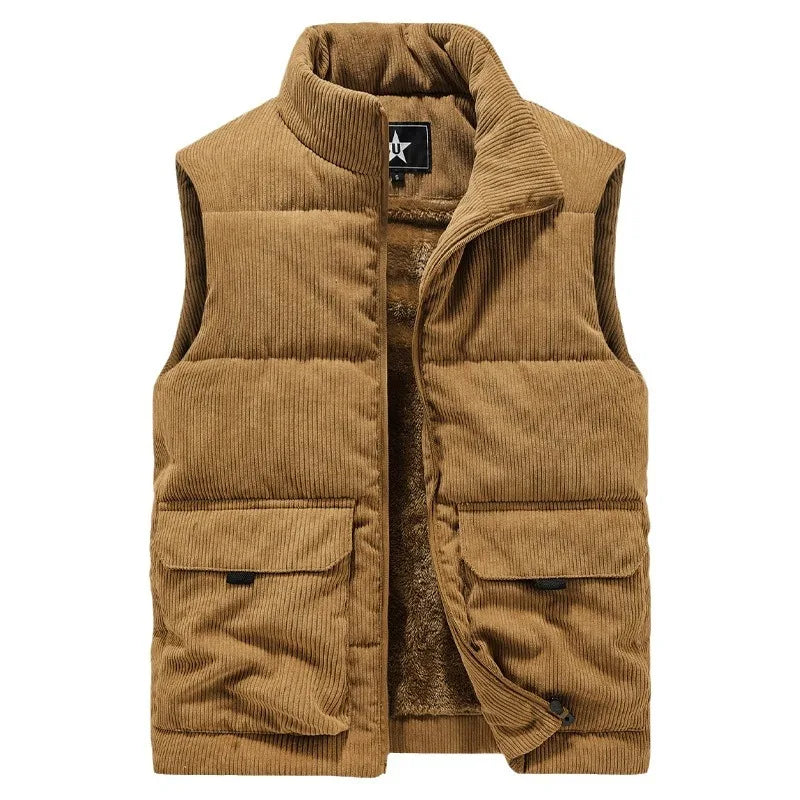Threebooy Corduroy vest men autumn winter with standing collar large vest warm cotton jacket