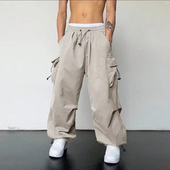 Threebooy  Summer New Quick-drying High-waist Wide-leg Work Pants for Men's American Casual Sports Trousers