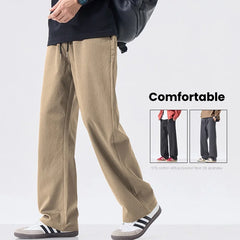 Threebooy  Casual Straight Pants Men Comfortable Loose Wide Leg Solid Color Fashionable Pants Drawstring Sweatpants Male Streetwear
