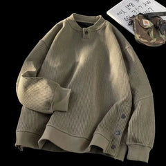 Threebooy  High Street Sweatshirt Casual Loose O-neck Long Sleeve Shirt for Men Spring 2025 New Streetwear Lazy Button Casual Pullover Top