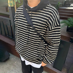 Threebooy New Y2k Striped Sweater Men'S Autumn And Winter Hooded Knitted Pullover Top Casual Loose Lazy Wind Men'S Coat