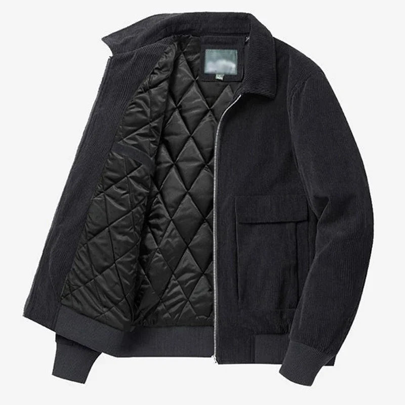 Threebooy Autumn Winter Male Corduroy Jacket Casual Stripe Lapel Safari Jackets Versatile Men's Clothing Trend Elegant Loose Coat