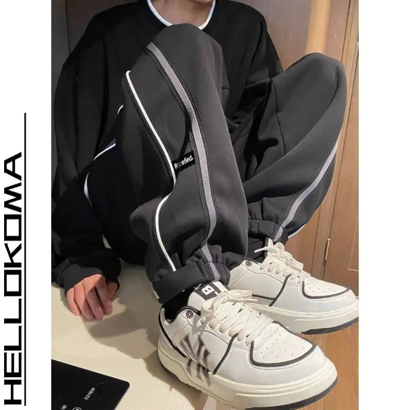 Threebooy Hong Kong Style Street Pants Spring and Autumn Style Personalized Spliced Trousers Youth Trendy College Style Versatile Trousers