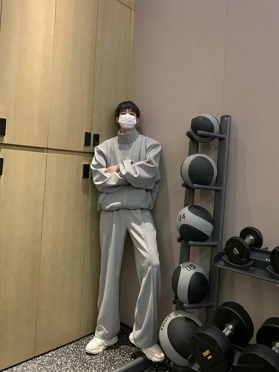 Threebooy High-end Casual Sports Suit Men's Loose Design Cardigan Jacket Wide-leg Pants Trendy Two-piece Set Men Women Tracksuits