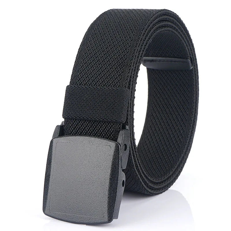 Threebooy  95cm-120cm Metal-free Elastic Belts for Men Women Hard Plastic Buckle Stretch Belt Male Trouser Girdles Waistband Black