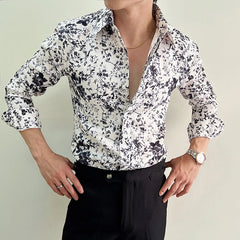Threebooy  Spring Summer 3D Floral Shirts Men Korean Long Sleeved Casual Business Shirt Handsome Versatile Daily Beach Vacation Shirt