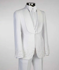 Threebooy  Minimalist Pearls Mens Suits 2 Pcs Blazer Pants Beaded Shawl Lapel Formal Occasions Wedding Groom Tuxedos
