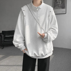 Threebooy  Men hoodie  Stand Collar Half Zip Sweatshirt Star Shoulder Design New Fashion Casual Streetwear Comfort Athletic Pullover