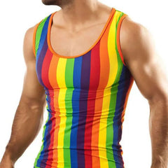 Threebooy Men's Pajamas Set Rainbow Stripe Printed Sleeveless Tank Shirt Summer Daily Home Tight Sexy Shorts Set Men's 2-Piece Set 2023