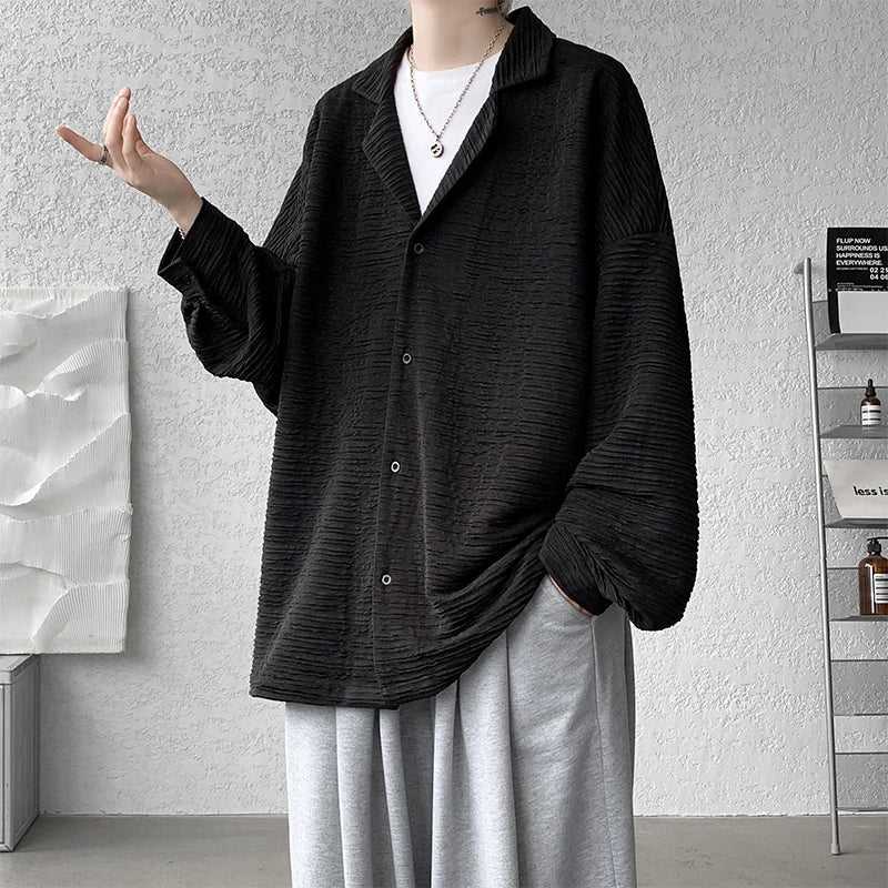 Threebooy Korean Fashion Ice Silk Shirt Men's High Quality Long Sleeve Shirts Loose Casual Blouse Oversized 5XL masculina camisas hombre