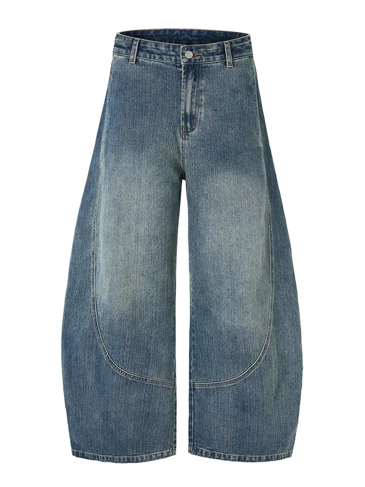 Threebooy Baggy Classic Jeans Men's Vintage Wash Cotton Wide-leg Denim Pants Loose Fashion Spliced Streetwear Trendy Hip-hop Y2K Trousers