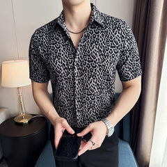 Threebooy  Camisas De Hombre Fashion Leopard Pattern Men's Shirt High Quality Business Social Banquet Slim Fit Versatile Shirt Size 4XL-M