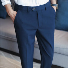 Threebooy British Style New Solid High Waist Suit Pant Men Business Formal Wear Trousers High Quality Slim Casual Office Suit Pants 28-38