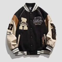 Threebooy  American Style Trendy Brand Men's Baseball Cap Casual Embroidered Jacket Loose Fit Patchwork Casual Jacket For Couples Spring Au