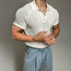 Threebooy  New Trend Men Polo Shirt Leisure Vintage High Quality Knit T-shirt American Style Chic Breathable Button Short Sleeve Knitwear