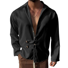Threebooy   Cross-border Men's Spring and Autumn Men's Long-sleeved Shirt Amazon Casual Loose Lapel Button Cardigan Shirt