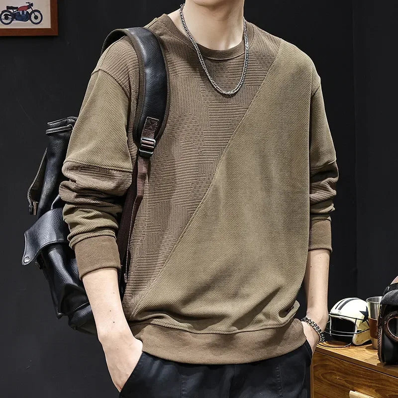 Threebooy Men New Spliced pullover Original Fashionable Solid Color Versatile Casual Long-sleeved Sweatshirts