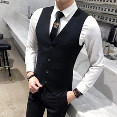 Threebooy  Brand Clothing Fashion Men Spring Slim Fit Pure Ctton Business Suit Vest/Male Fashion Leisure Blazers Vest Black Grey Blue