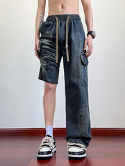 Threebooy Summer Men's Jeans Flap Pockets Lightweight Denim Cargo Pants Big Size 8XL 7XL 6XL Wide Leg Baggy Jeans Straight Trousers