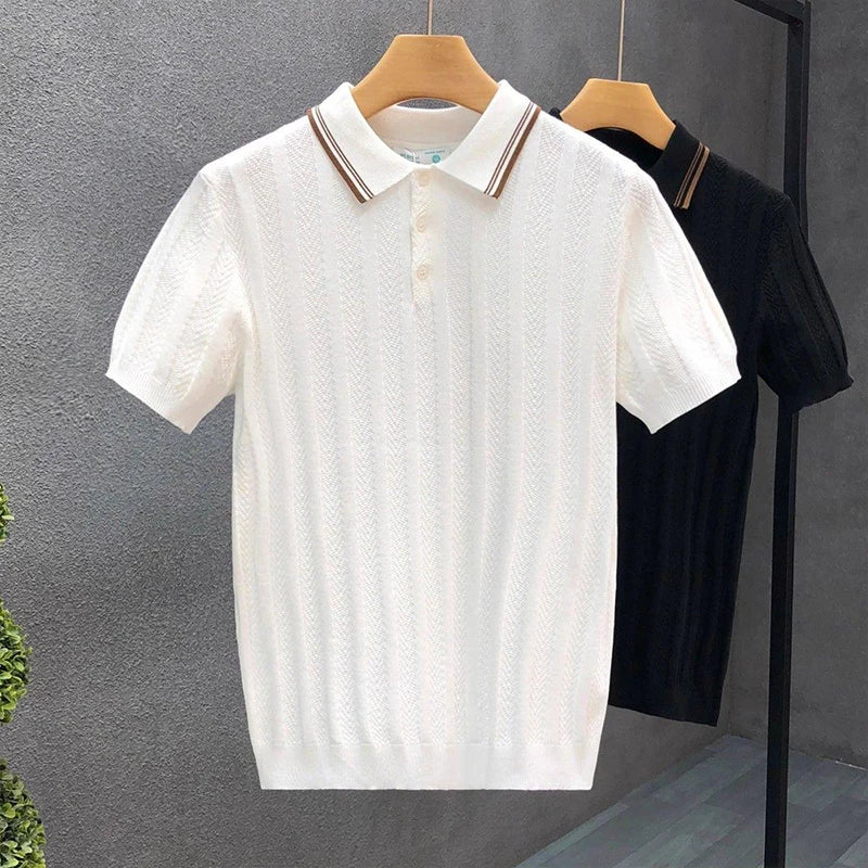 Threebooy  New Men's Clothing Light Luxury Business Knit Polo Shirt Fashion Leisure Short Sleeve T-shirt Korean Style Retro Knitwear M-3XL