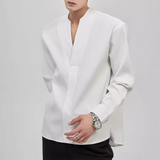 Threebooy Mens Casual Textured V-Neck Long-Sleeved Shirt Genderless 2024 New Fashion Simple Commuting Style Versatile Comfort Top Unisex