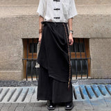 Threebooy Men Japanese Double-Layer Irregular Casual Culottes 2024 New Genderless Fashion Splicing Solid Color Loose Wide-Leg Pants Unisex