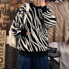 Threebooy Sweater Stripe baggy Harajuku Fashion Men's Clothes Winter Trend Women's Print Oversize Korean Knit Hip Hop Clothing Sweaters